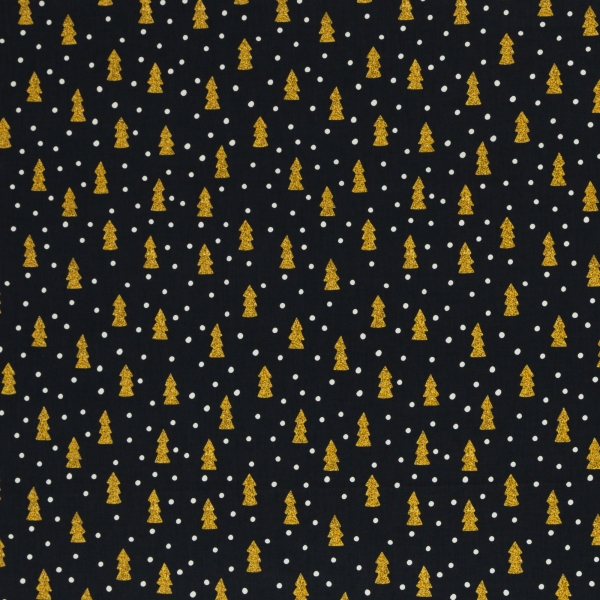 Baumwollstoff - Joel - Weihnachten - Bäume - schwarz - gelb