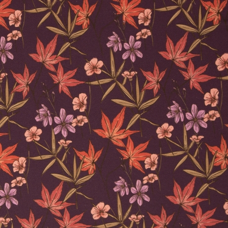 Sommersweat Modalsweat - Autumn Flowers - aubergine