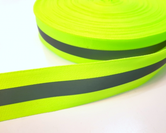 Ripsband mit Reflektor - neon gelb - 25 mm