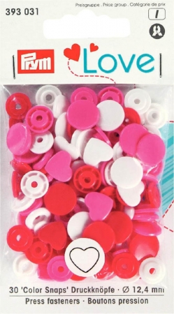 Prym Love - Druckknopf - Color Snaps - 12,4 mm - Herzen - weiss - rot - pink