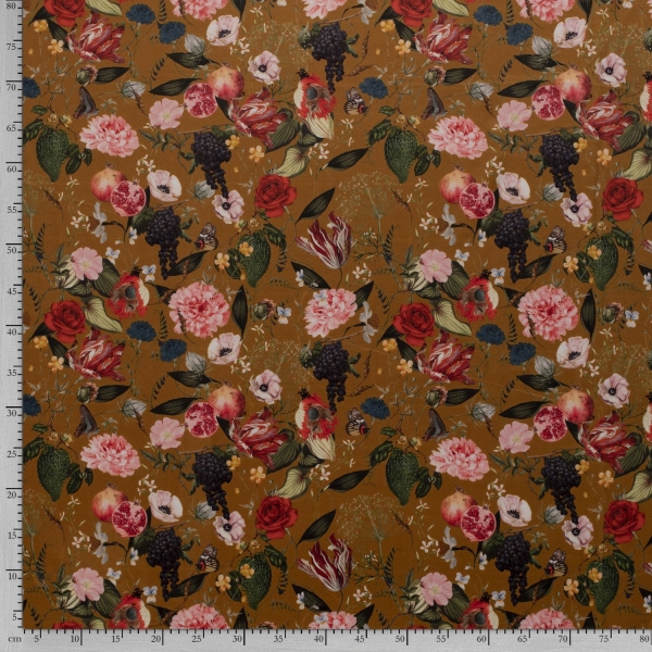 Dekostoff - Samtstoff - Blumen - ocker