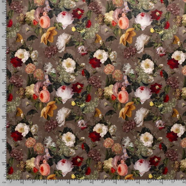 Dekostoff - Samtstoff - Blumen - braun
