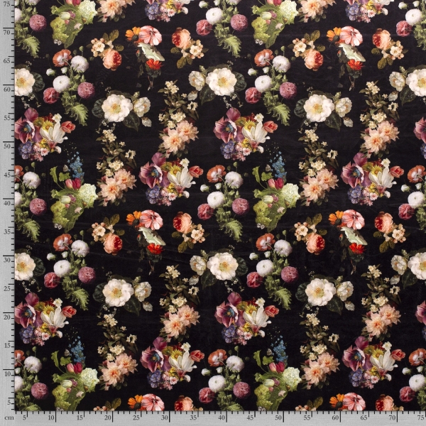 Dekostoff - Samtstoff - Blumen - schwarz