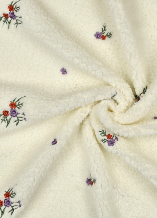 Preview: Teddy - mit Stickerei - Blumen - ecru