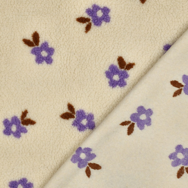Preview: Teddy - Blumen - ecru - flieder-blau