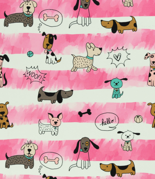 Jersey - funny Dogs - Streifen - pink - weiss