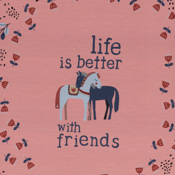 Preview: Panel - Jersey - Happy Together - Pferd - rosa