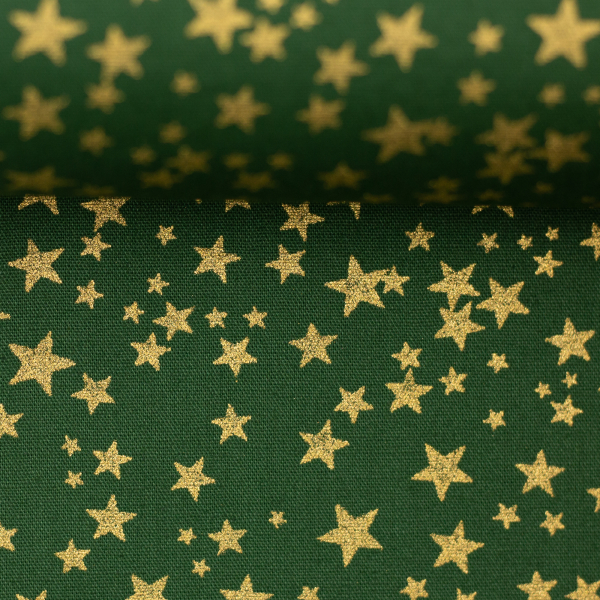 Baumwollstoff - Sterne - grün - gold
