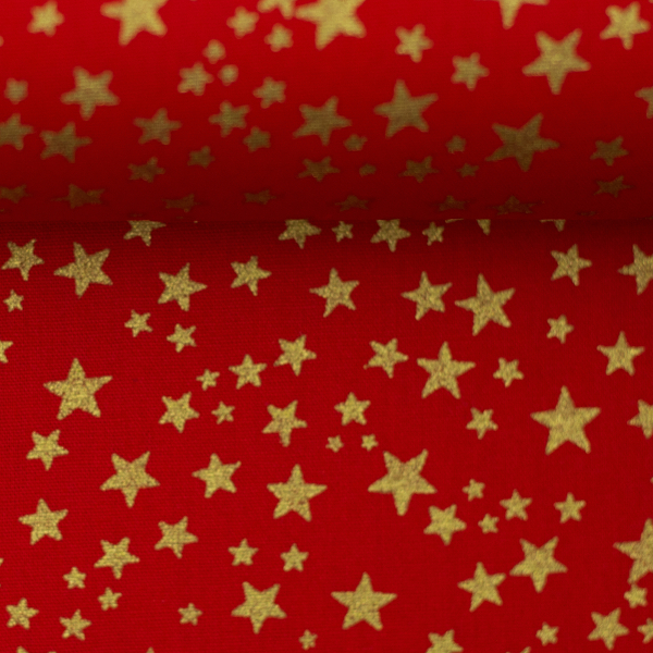 Baumwollstoff - Sterne - rot - gold