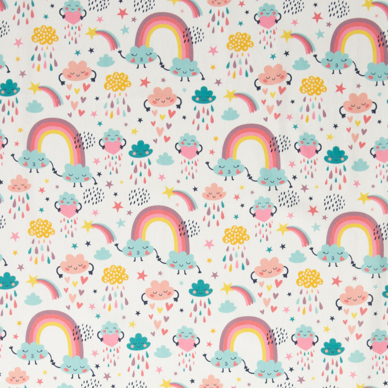 Preview: Baumwollstoff - Tom - Wolken - Regenbögen - weiß