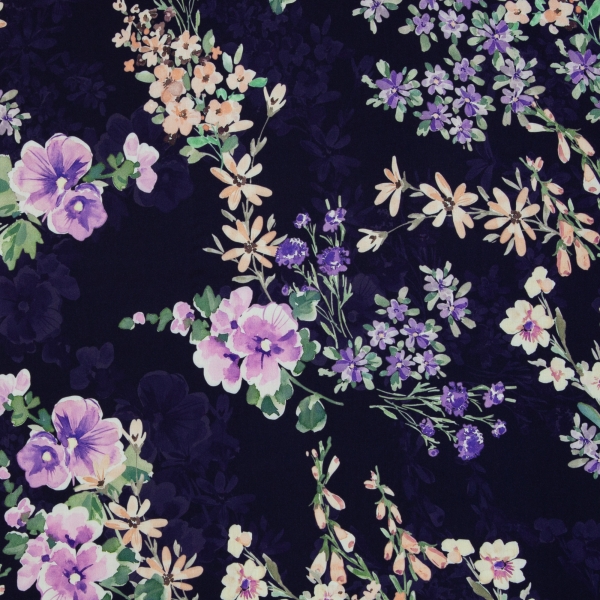Viskose - Webware - Malis - Blumen - dunkelblau