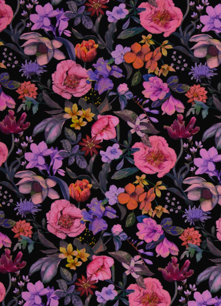 Jersey - Elias - Blumen - schwarz - bunt