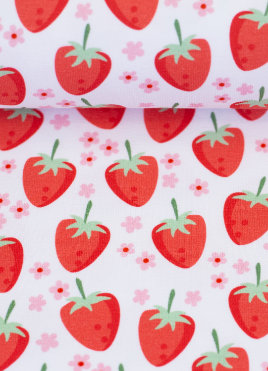 Jersey - Erdbeeren - weiss - rot