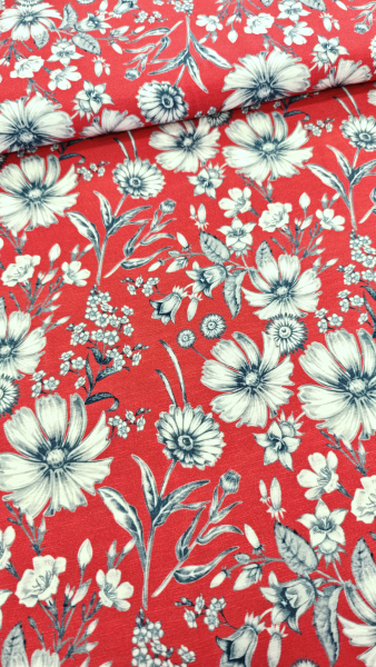 Preview: Viskose Jersey - Merle - Blumen - rot