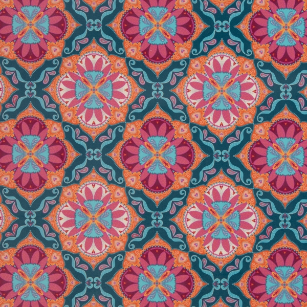 Dekostoff - Samtstoff - Boho Velvet - Ornamente - petrol