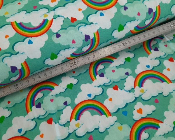 Preview: Jersey - Regenbögen - Herzen - mint - bunt