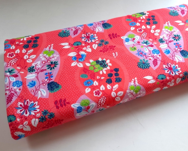 Jersey - Flora - Blumen - Ranken - koralle