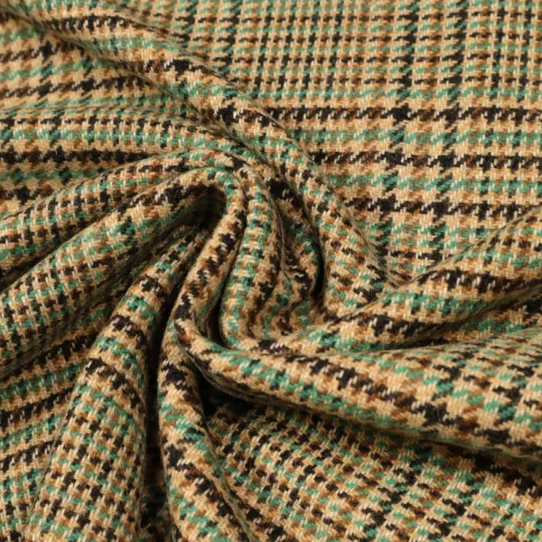 Wollstoff-Mix Glencheck Karo - beige/hellbraun/grün/schwarz