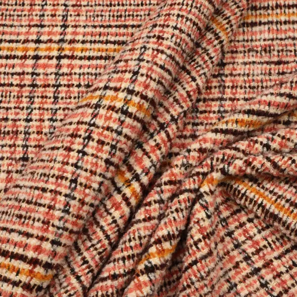 Bouclé Glencheck-Karo - wollweiss/rosenholz/bordeaux/orange