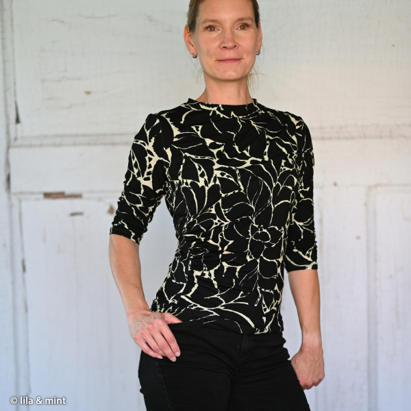Preview: Viskose Jersey - Sizilien - Blumen - schwarz - creme