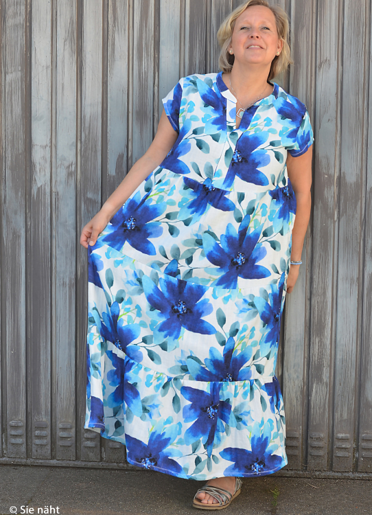 Double Slub Musselin - Haren - Blumen - Baumwolle - Kleiderstoff - blau