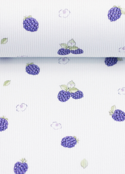 Rippjersey - Brombeeren - weiss
