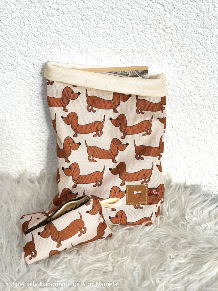 Preview: Happy - Collection - Dackel - Taschenstoff - Outdoor - natur