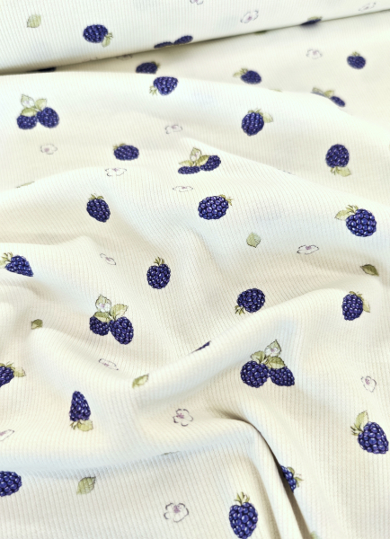 Rippjersey - Brombeeren - weiss