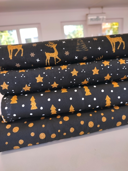 Baumwollstoff - Joel - Weihnachten - Bäume - schwarz - gelb