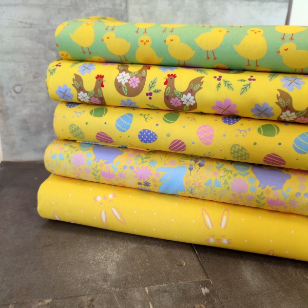 Preview: Baumwollstoff - Happy Easter - kleine Ostereier - gelb