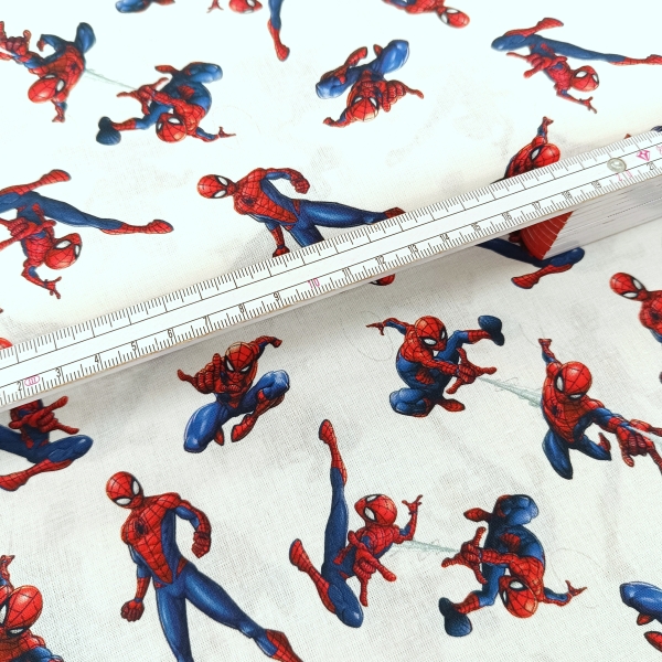 Baumwollstoff - Spiderman - weiss