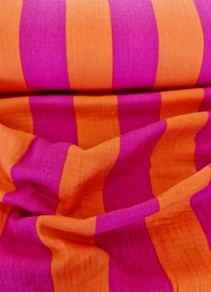 Musselin - Blockstreifen - orange - beere