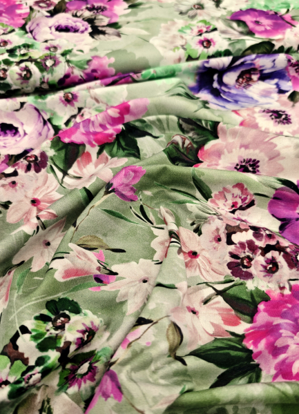 Jersey - Blumen - lindgrün - flieder