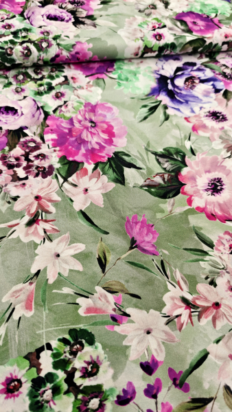 Preview: Jersey - Blumen - lindgrün - flieder