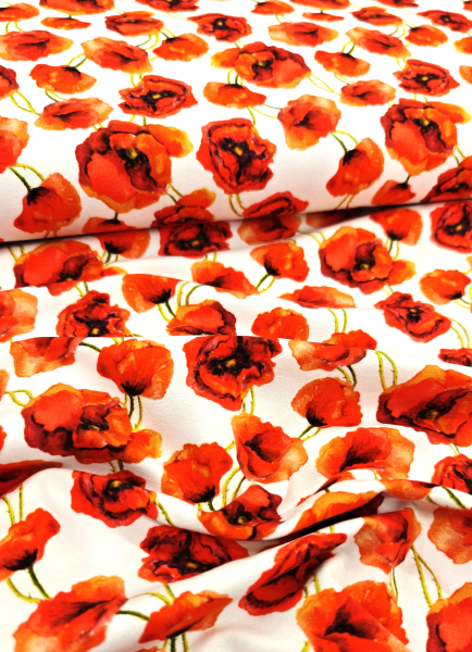 Jersey - Mohnblumen - weiss - rot