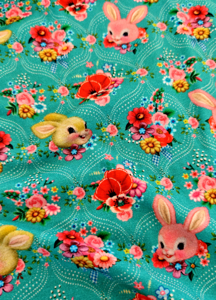 Jersey - Vintage Hasen - Blumen - türkis