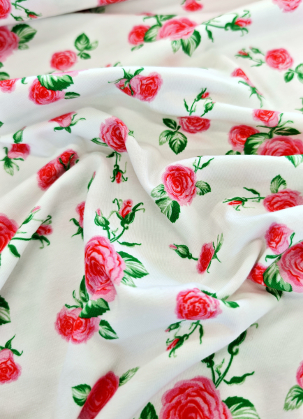 Jersey - Rosen - Blumen - weiss