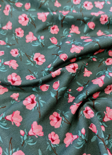Jersey - Flowers - pink/rosa - salbei dunkel