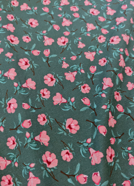 Preview: Jersey - Flowers - pink/rosa - salbei dunkel