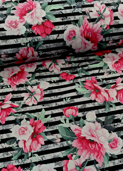 Softshell - Blumen - Streifen - grau