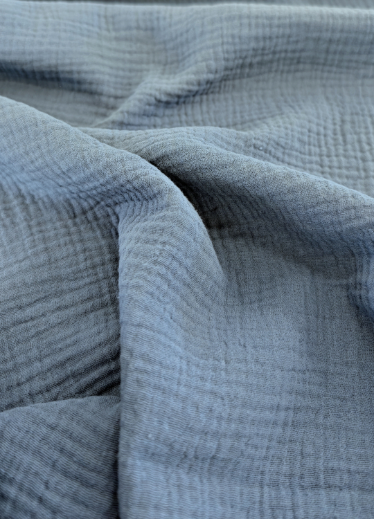 Musselin - Uni  - natur - smoky-blue - Hilco