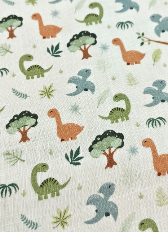 Preview: Double Slub Musselin -  Dinosaurier - Kinderstoff - creme