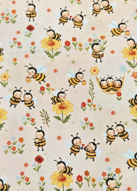 Baumwollstoff - Tim - Bienen - gelb - beige