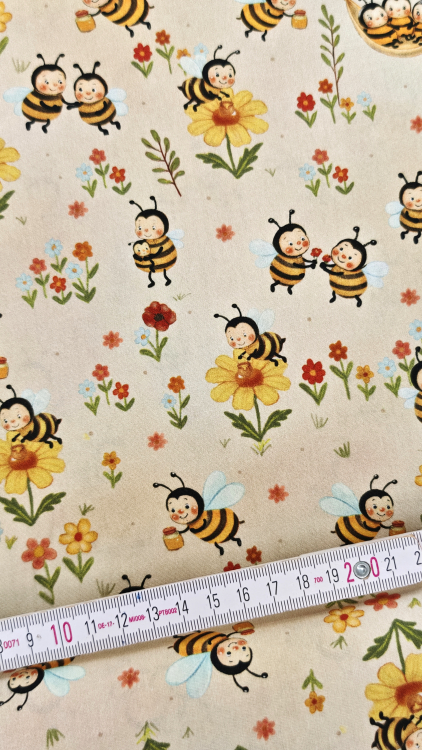 Preview: Baumwollstoff - Tim - Bienen - gelb - beige