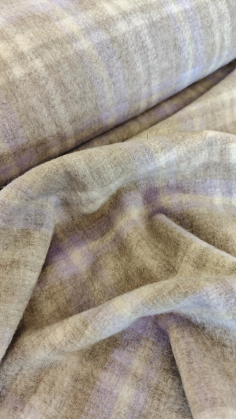 Preview: Woll- Mantelstoff Karo - wollweiss/lavendel/taupe