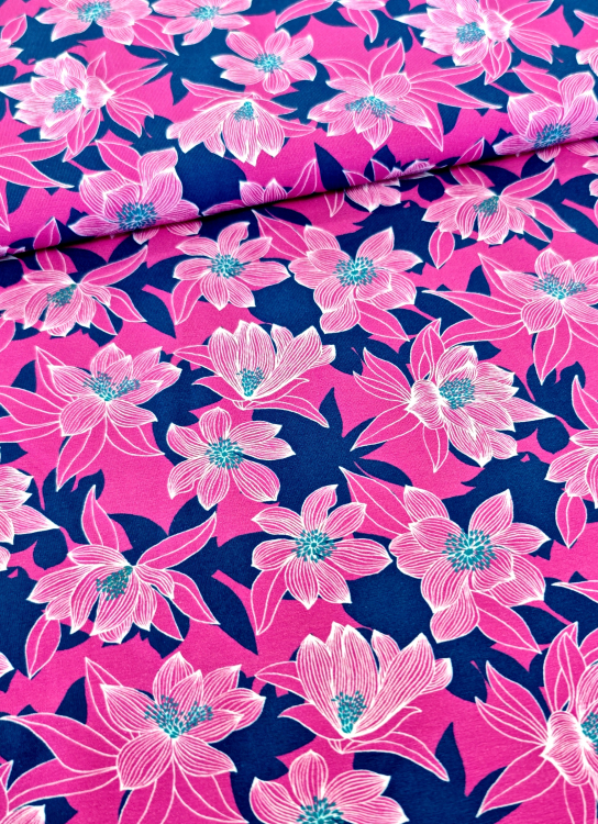 Flora - Jersey - Blumen - dunkelblau - pink - Lagersale