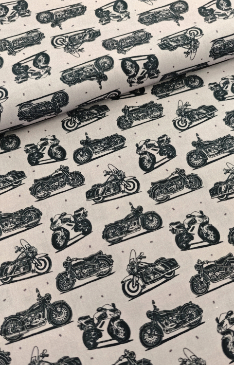 Baumwollstoff - Motorräder - grau - schwarz