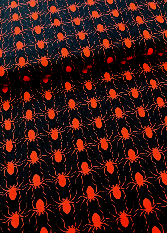 Baumwollstoff - Henry - Spinnen - schwarz - rot - Halloween