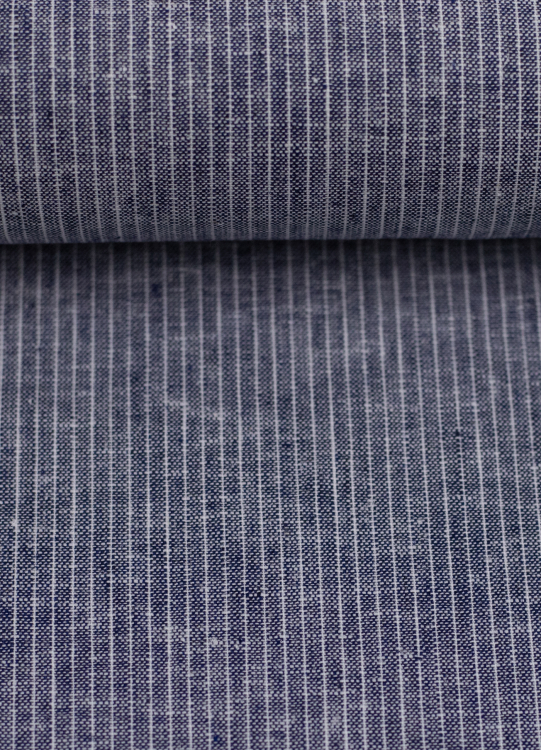 Baumwoll Leinen Stoff - Paul - leicht und luftig - Nadelstreifen - dunkelblau