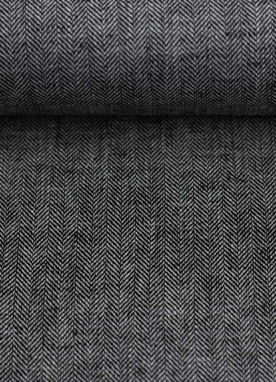 Baumwoll Leinen Stoff - Paul - leicht und luftig - Fischgrät - schwarz